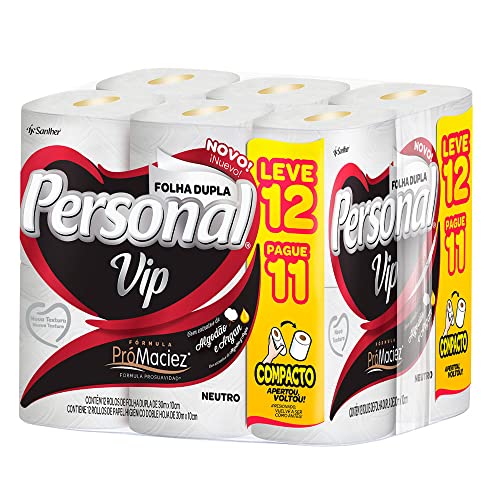 Personal VIP - Papel Higiênico, Folha Dupla, 12 unidades (Embalagem pode variar)